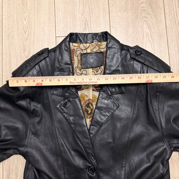 Vintage 90s Hunt Club Trench Men's Black Leather Trench Coat - Picture 5 of 11